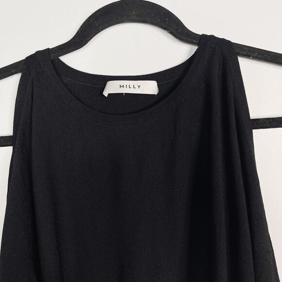 Milly Medium Black Knit Split Sleeve Scoop Neck Lightweight Sweater Short Sleeve - Picture 3 of 5